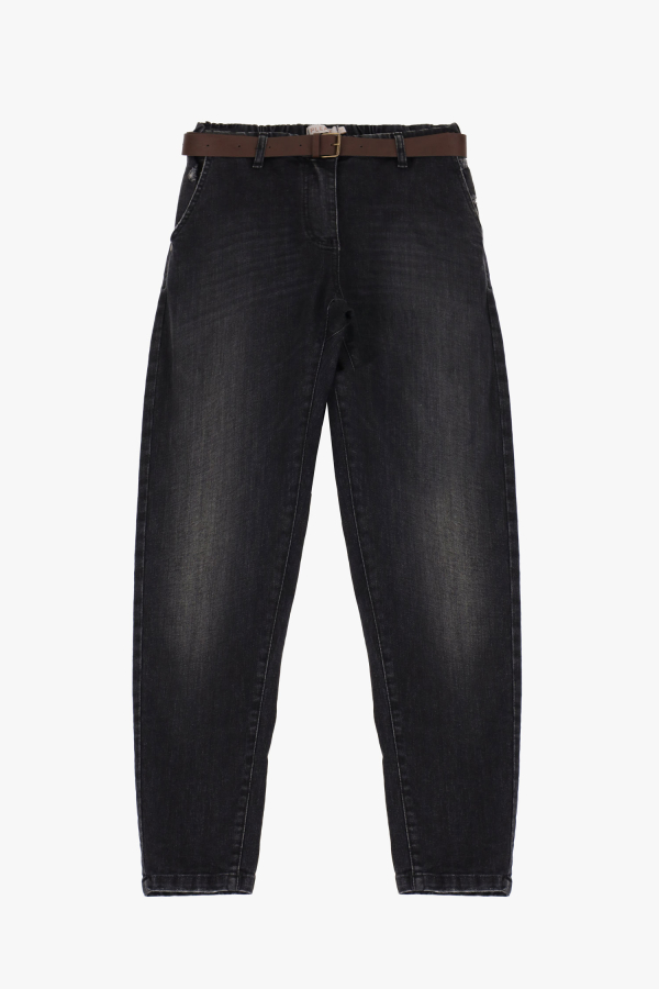 Baggy-Jeans in Waschoptik mit hoher Taille und Gürtel