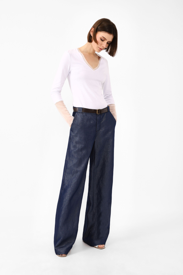 Pantaloni straight monocolour con pinces e cintura