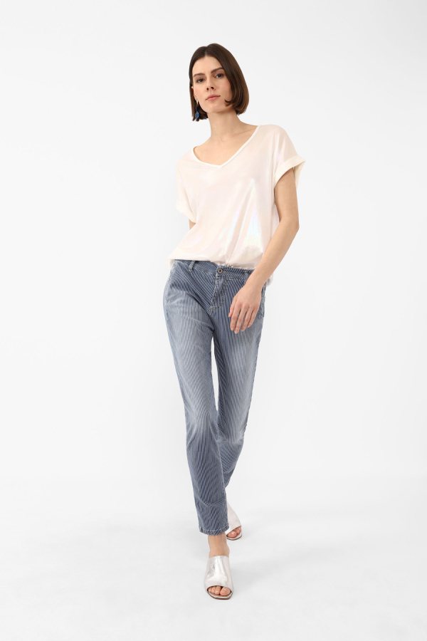 Jeans slim-fit fantasia gessata effetto délavé con tasche verticali