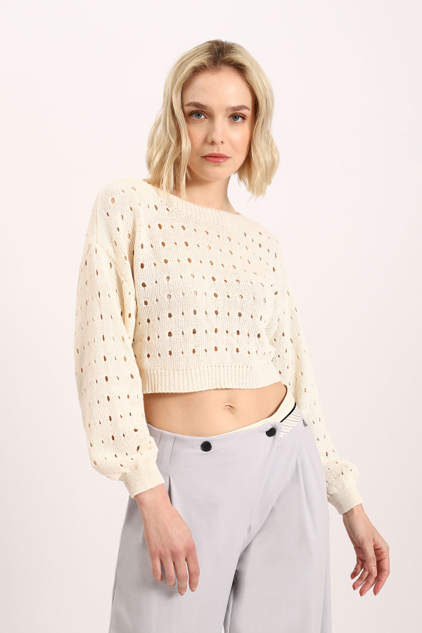 Cropped Pullover mit Loch-Muster