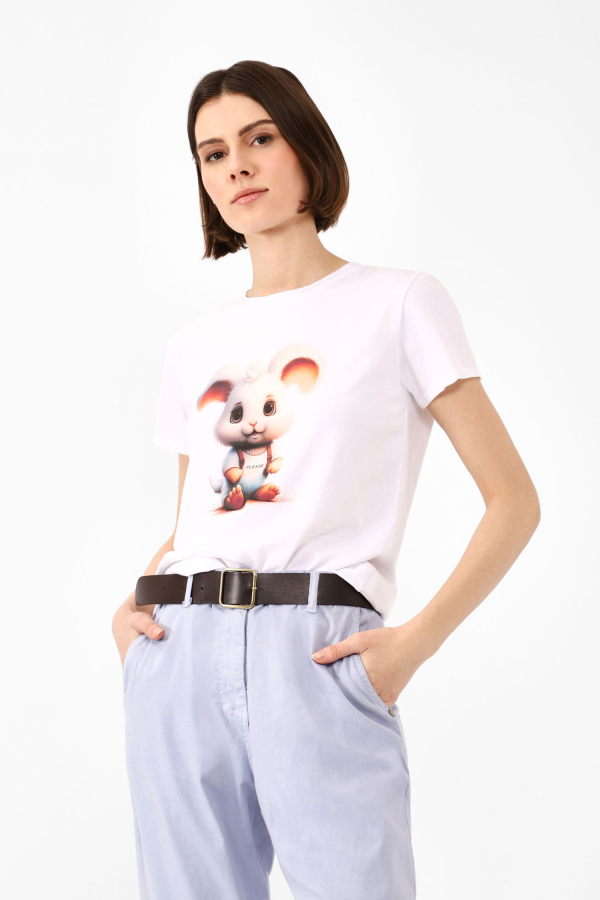 T-shirt monocolour con scollo tondo e stampa a contrasto