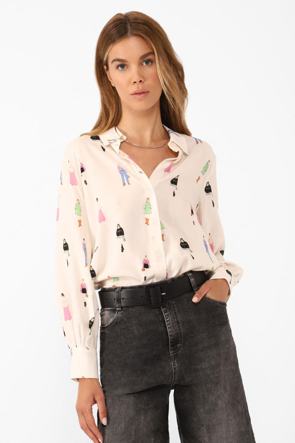 Camicia monocolour con stampe applicate multicolor