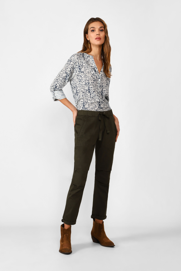 Pantaloni slim-fit cropped monocolour con coulisse